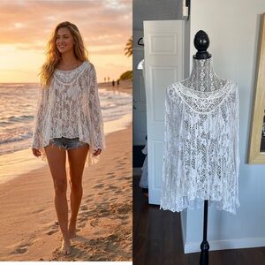 Vintage Made in Italy Joseph Ribkoff Crochet Knit Shirt Top Swim Cover Up O/S